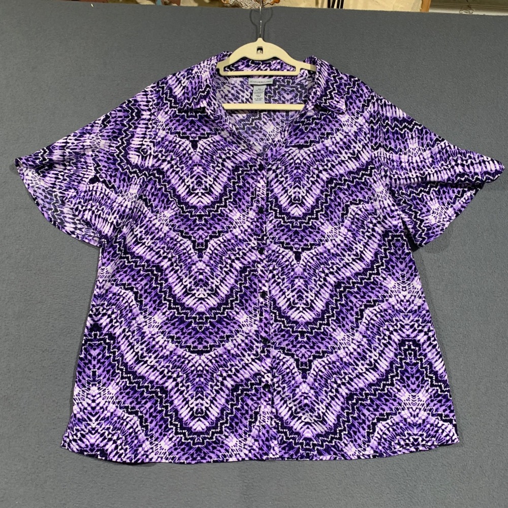 Catherines Button Down Shirt Womens 0X Purple Abstract Zig Zag Plus Size Blouse